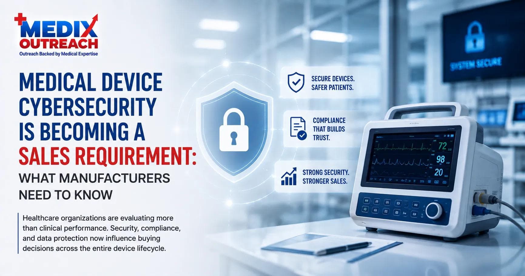 Connected medical device secured against cybersecurity threats in a clinical network