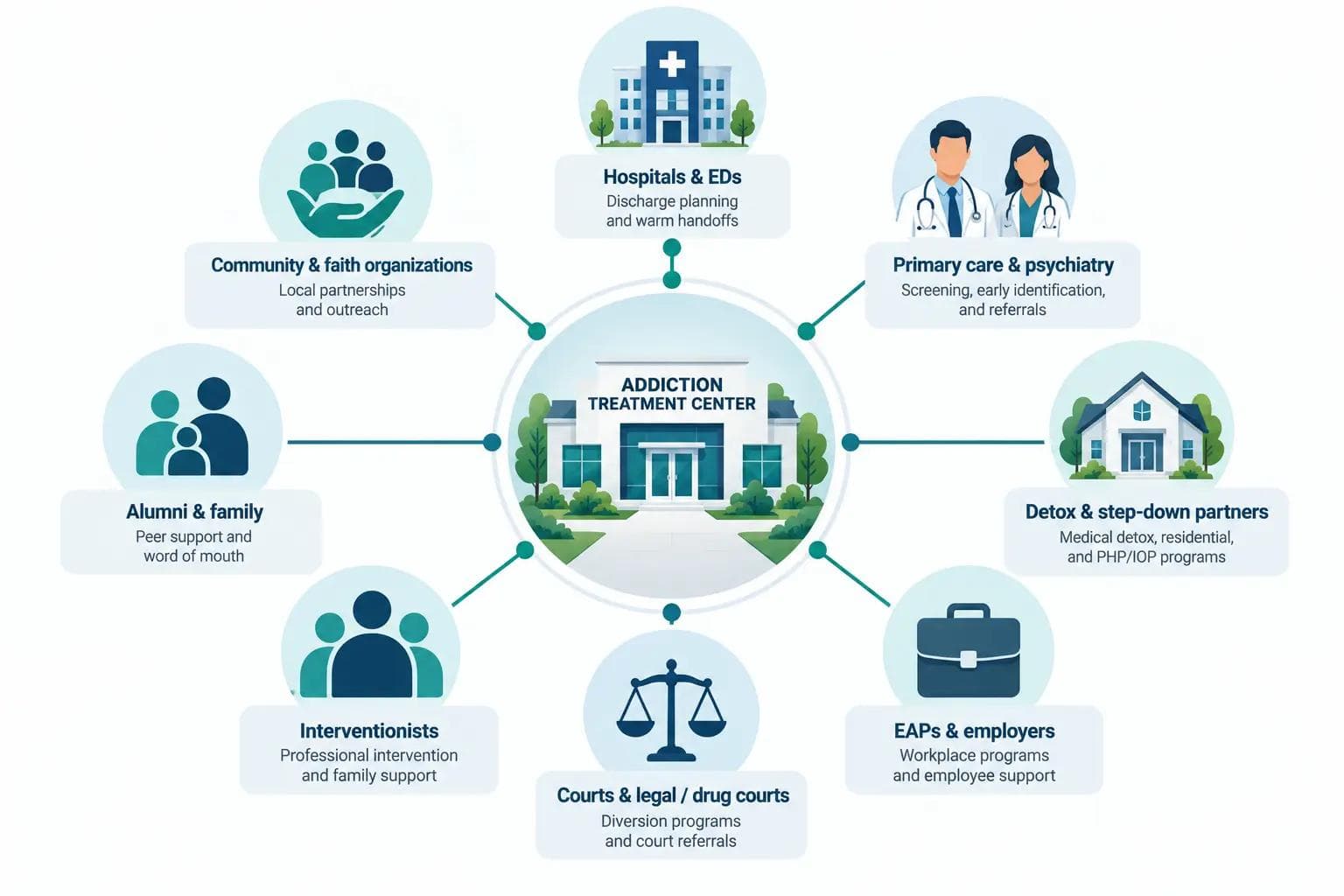 Addiction treatment referral-source map