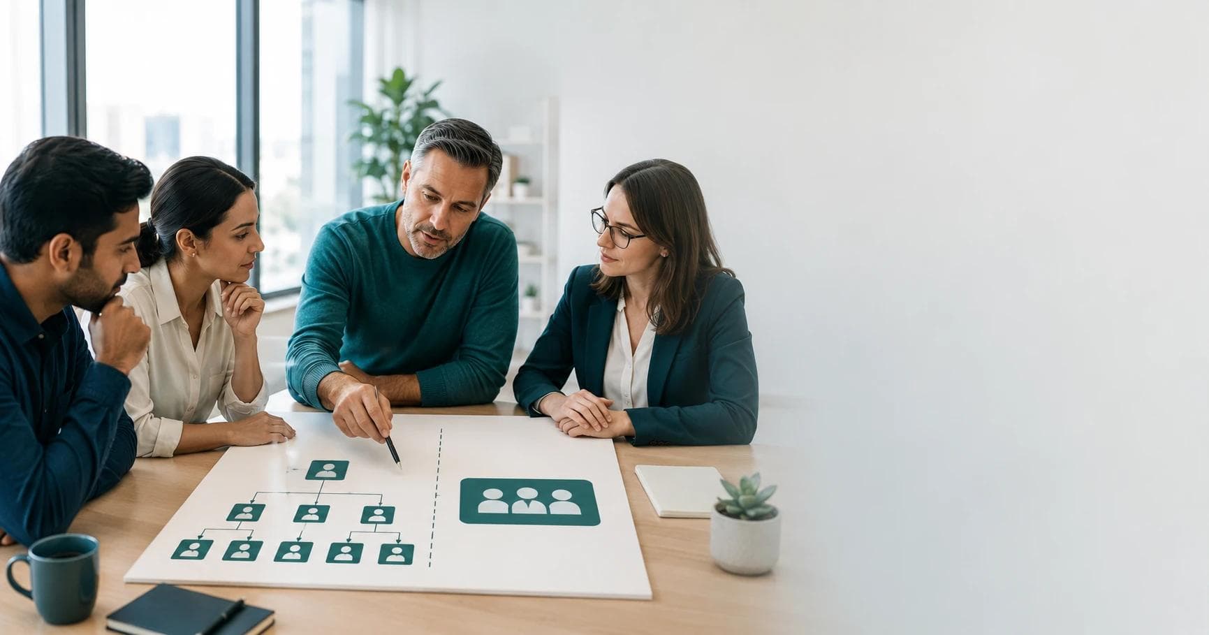 A healthcare founder and an external commercial team reviewing a build-versus-buy plan for the commercial function