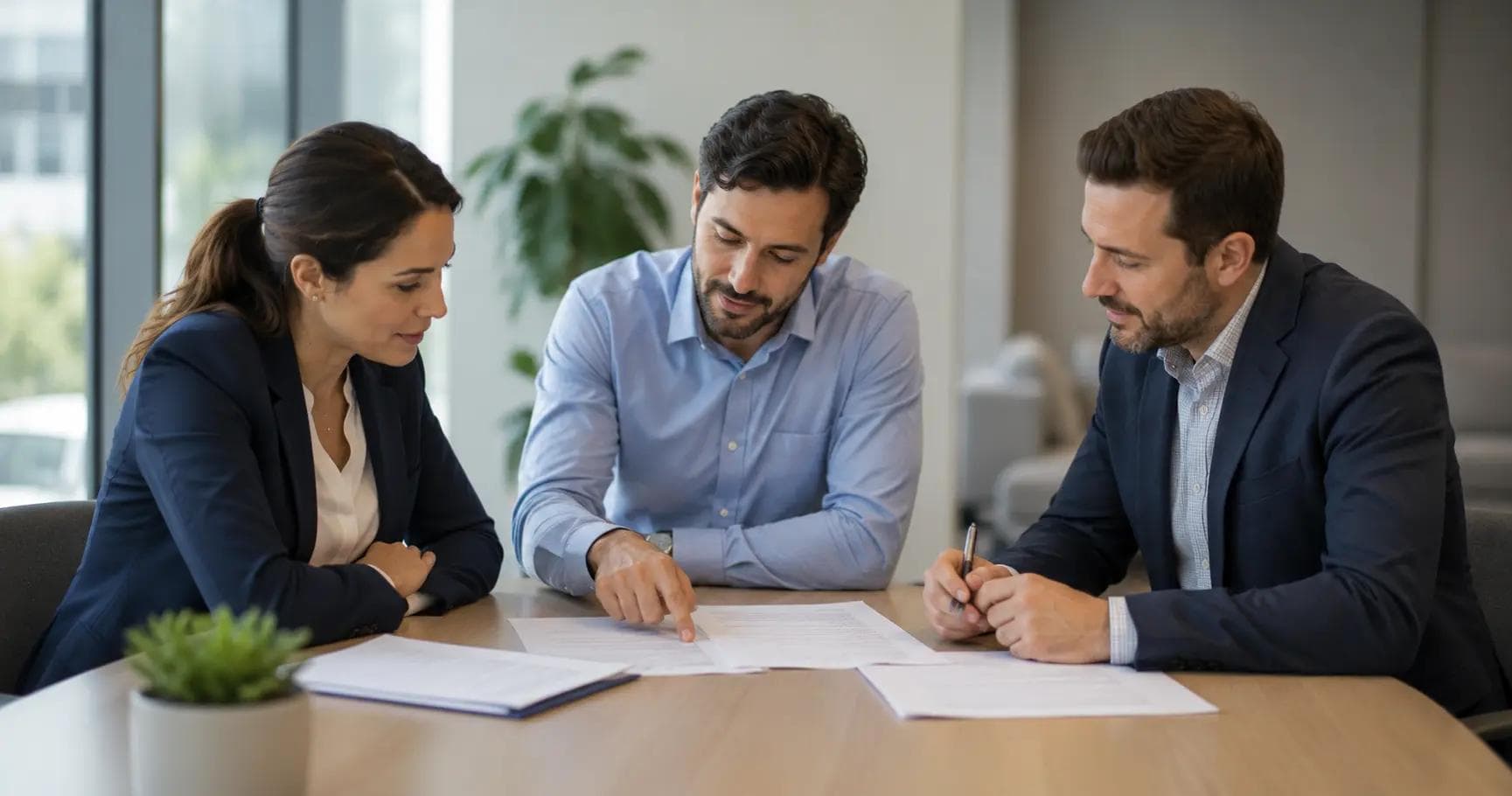 Digital health commercial team reviewing a pilot program agreement in a meeting room