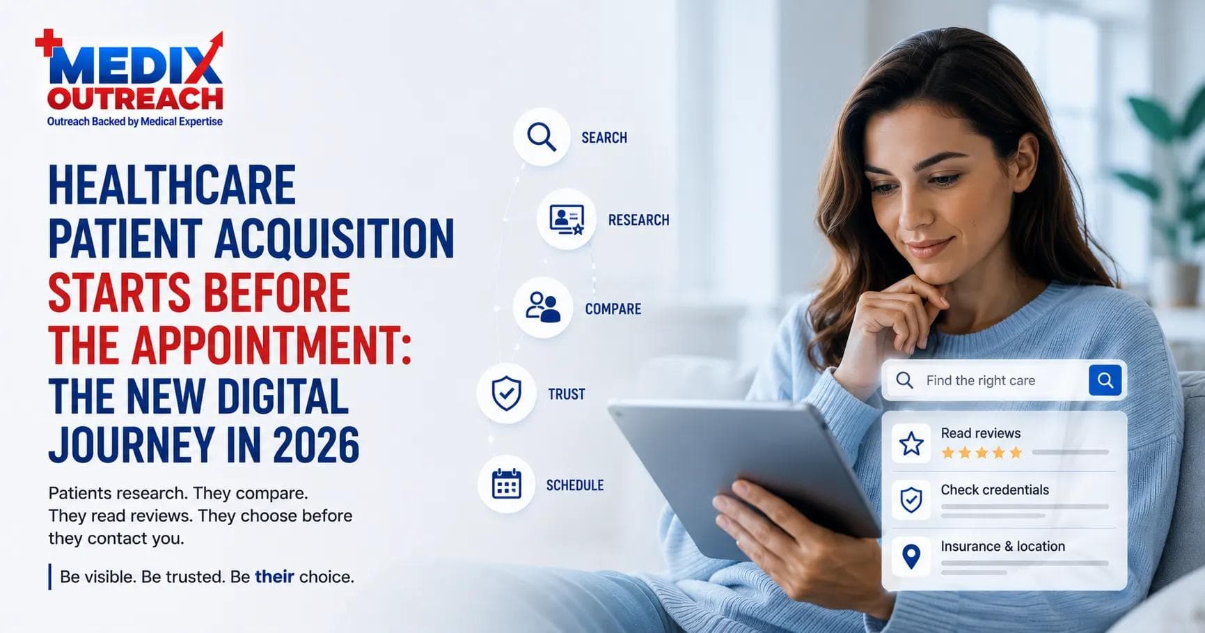 A patient searching online to find and evaluate a healthcare provider before booking