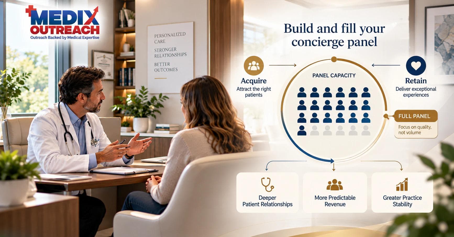 Concierge medicine membership panel filling toward capacity through acquisition and retention.